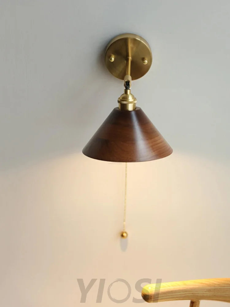 Vintage Wood Wall Sconce - Gold & Black Walnut Wood, Wood Colour-1-Yiosilamp