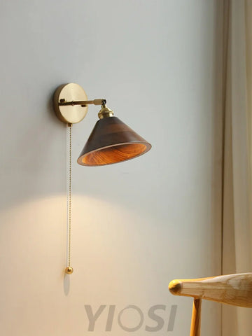 Vintage Wood Wall Sconce - Gold & Black Walnut Wood, Wood Colour-1-Yiosilamp