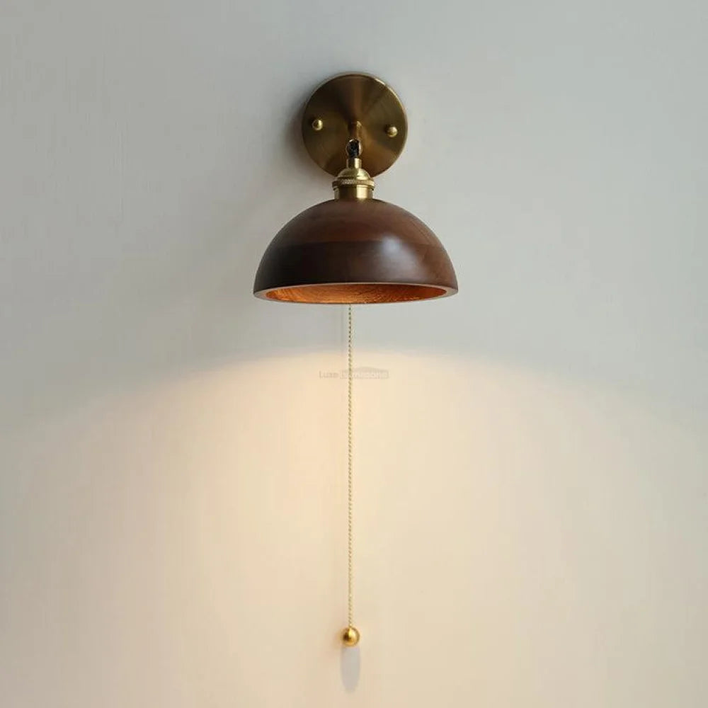 Vintage Wood Wall Sconce - Gold & Black Walnut Wood, Wood Colour-1-Yiosilamp