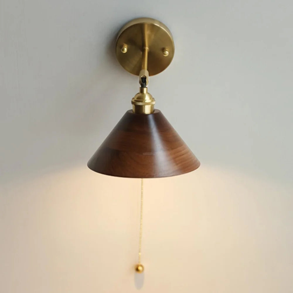 Vintage Wood Wall Sconce - Gold & Black Walnut Wood, Wood Colour-1-Yiosilamp