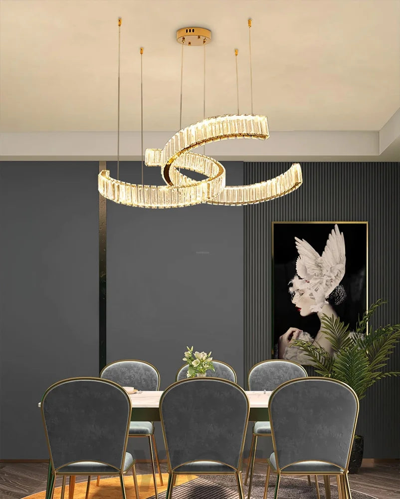 Vortex Double Circular Chandelier - Crystals, Straps-1-Yiosilamp