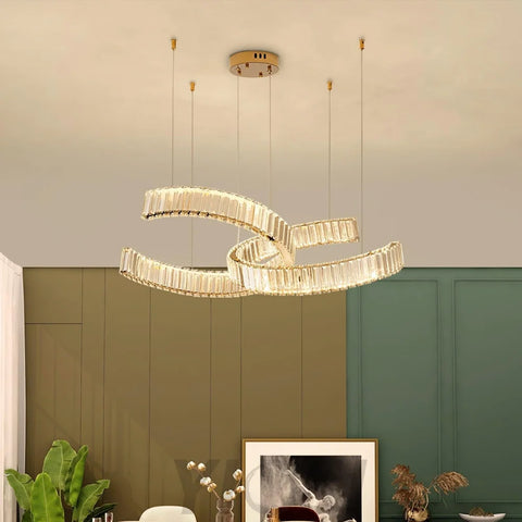 Vortex Double Circular Chandelier - Crystals, Straps-1-Yiosilamp