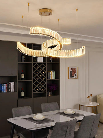 Vortex Double Circular Chandelier - Crystals, Straps-1-Yiosilamp