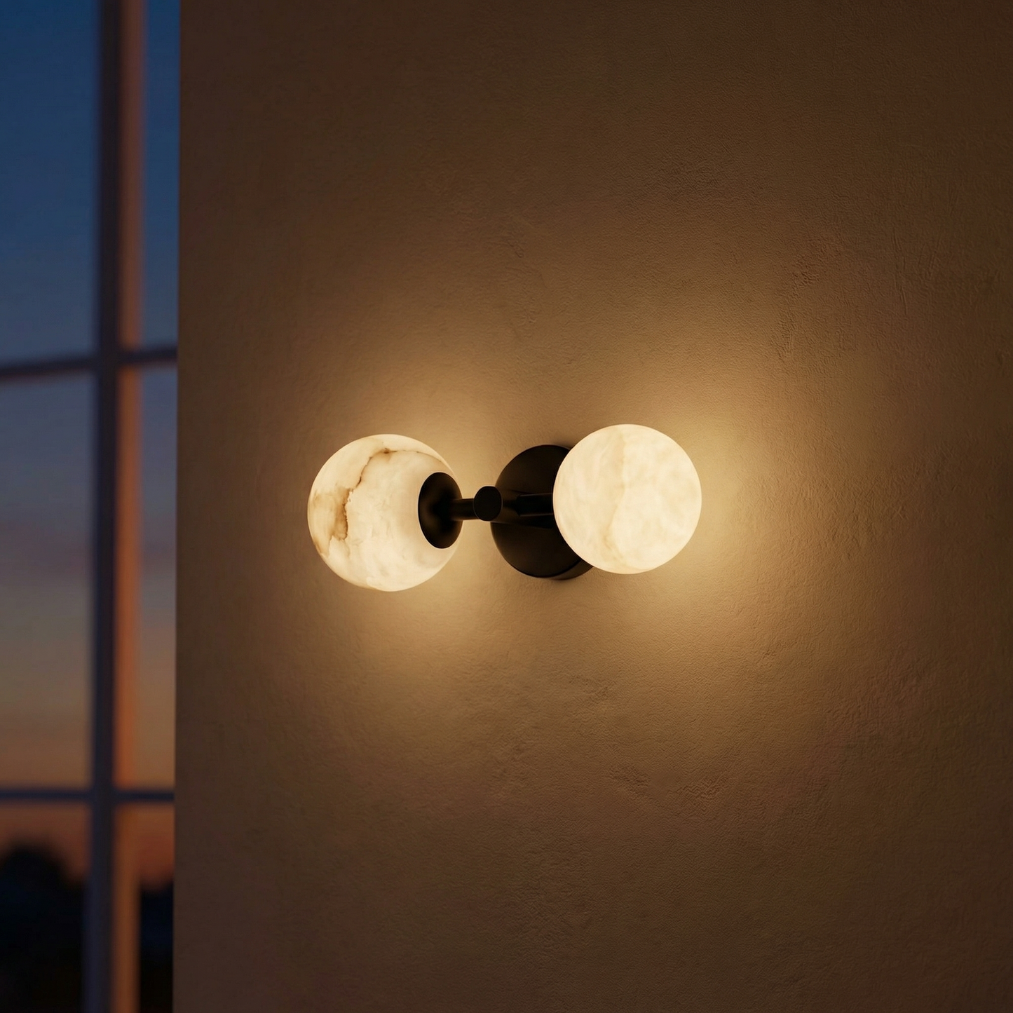 Yiosi Duo Sphere Twin Globe Alabaster Wall Sconce - Image 2