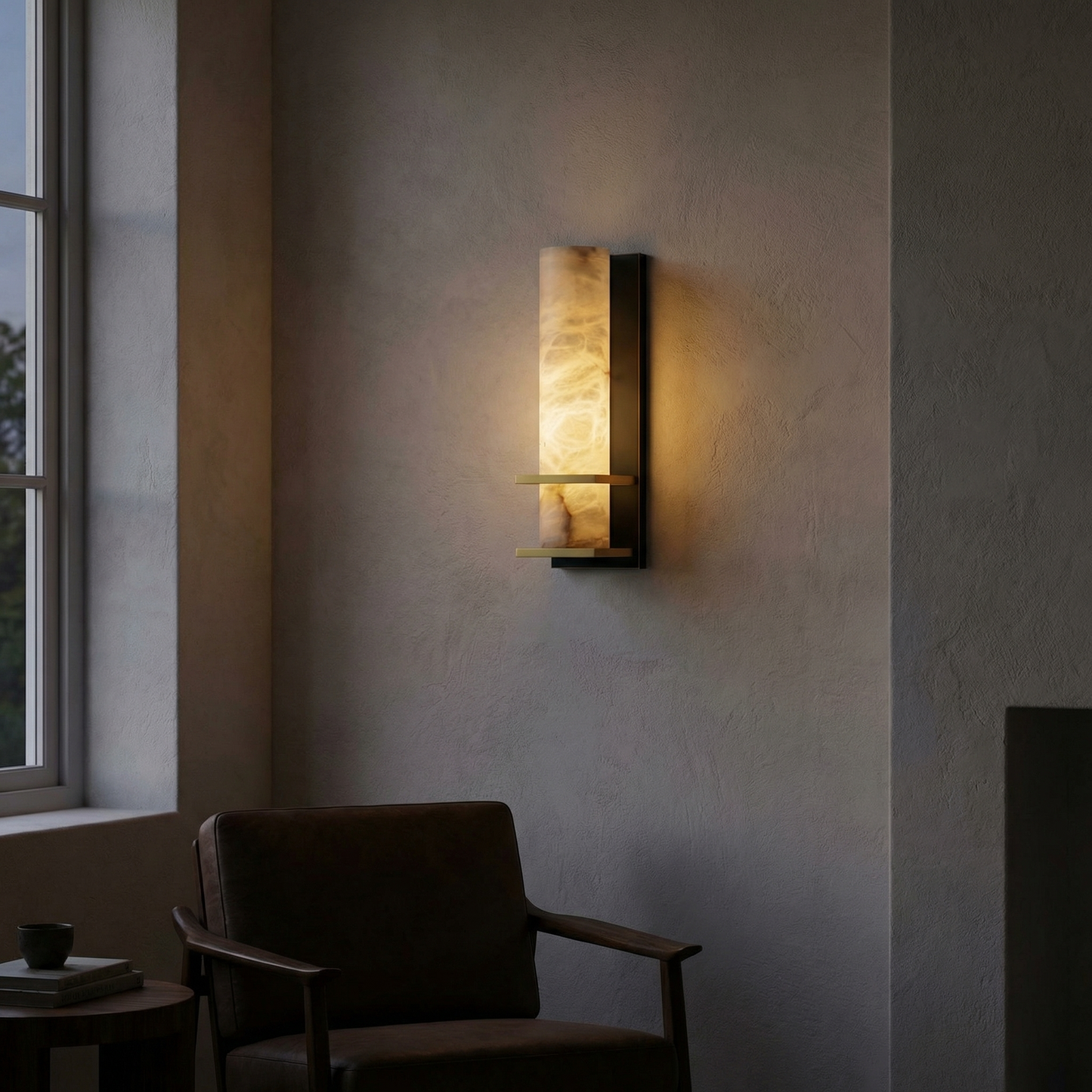 Yiosi Framed Slab Vertical Column Alabaster Wall Sconce - Image 2