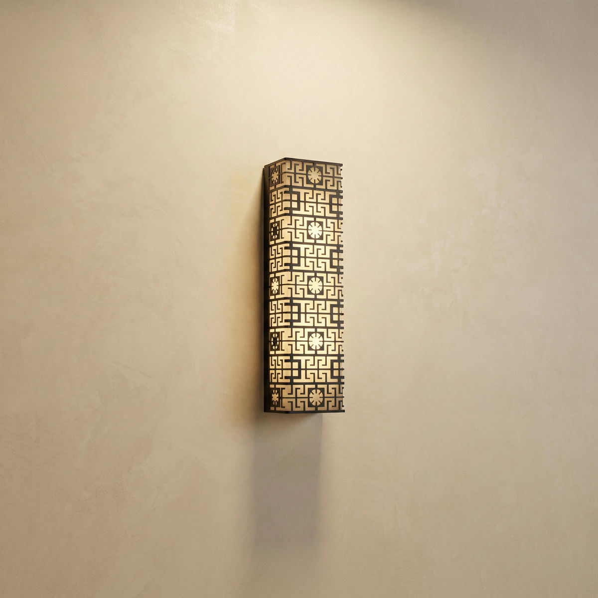 Yiosi Lantern Box Chinoiserie Lattice Alabaster Wall Sconce - Image 1