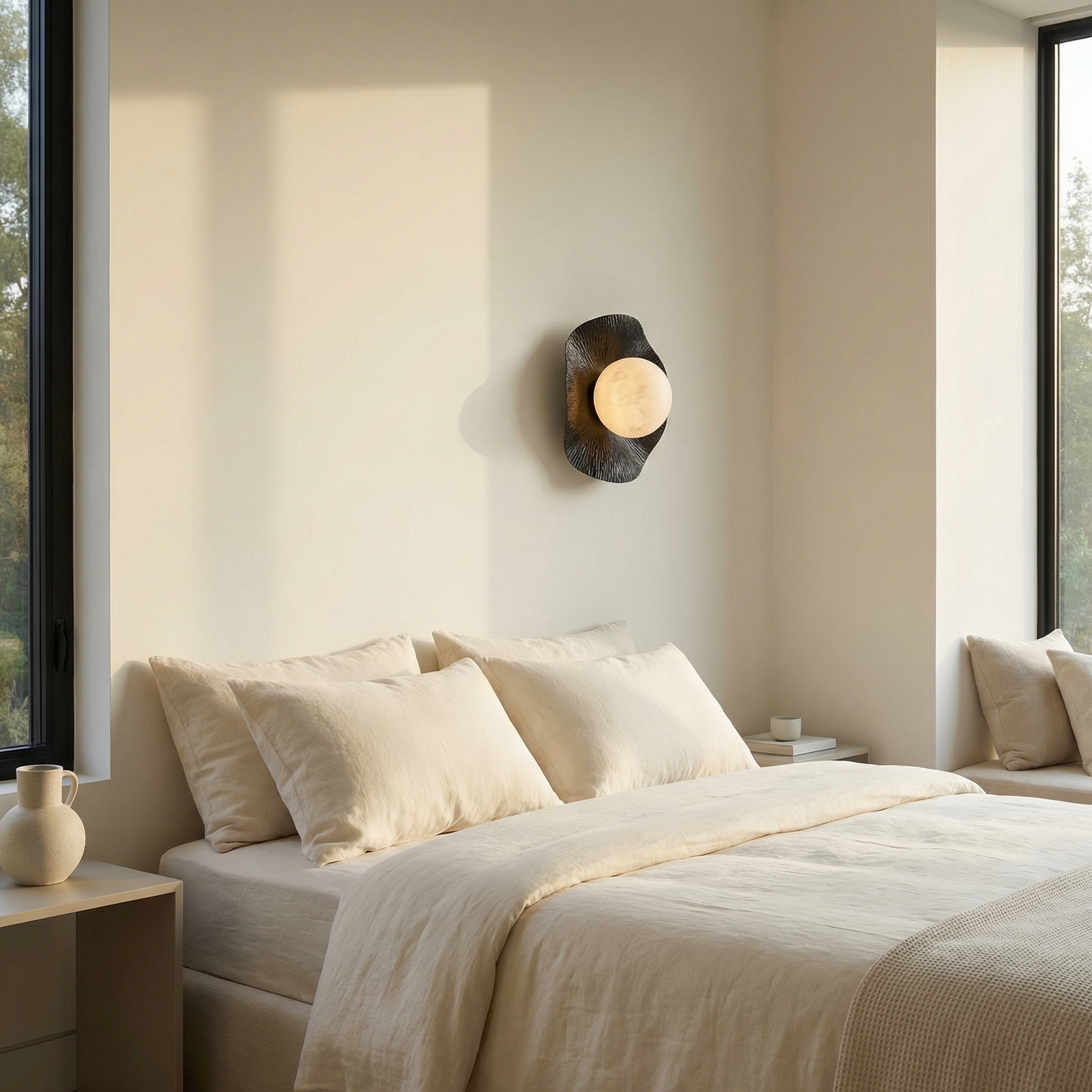 Yiosi Eclipse Orb Radial Sunburst Alabaster Wall Sconce - Image 4