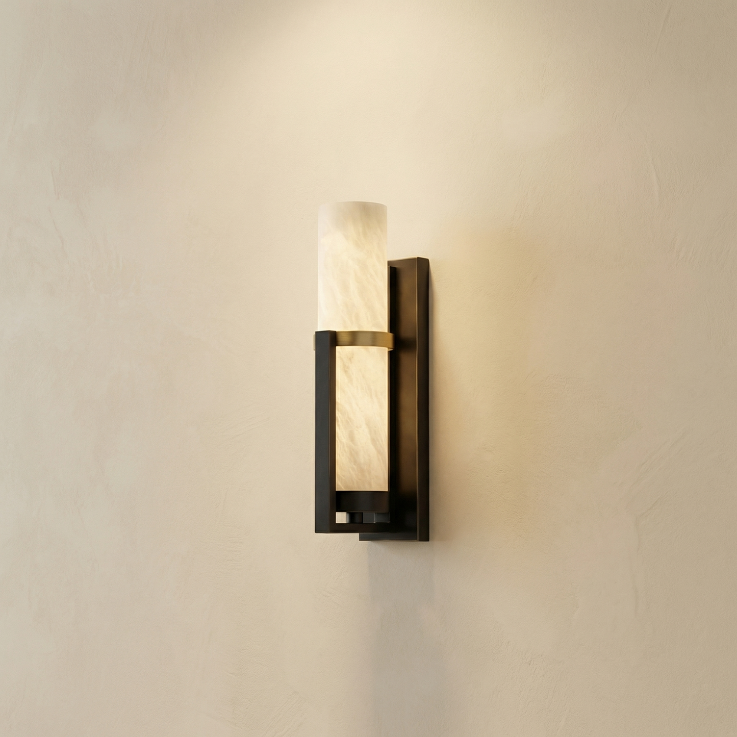 Yiosi Sculpted Form Cylinder in Frame Alabaster Wall Sconce - Image 1