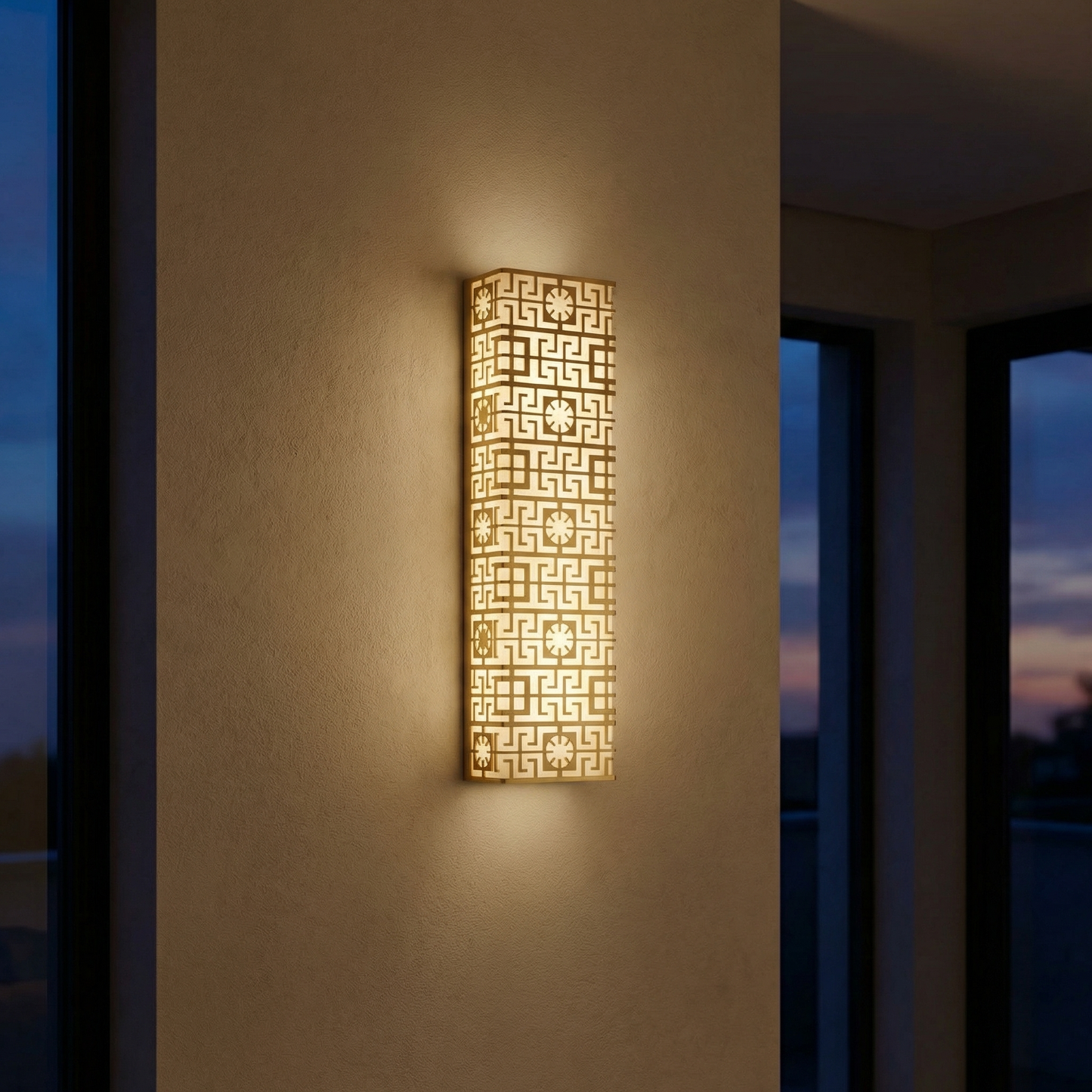 Yiosi Framed Slab Lattice Pattern Alabaster Wall Sconce - Image 2