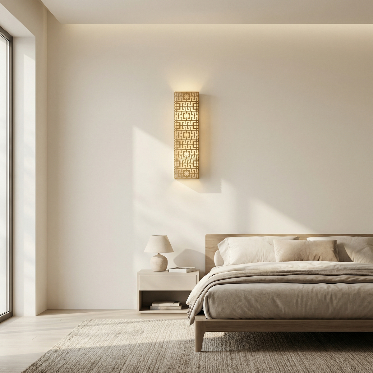 Yiosi Framed Slab Lattice Pattern Alabaster Wall Sconce - Image 4