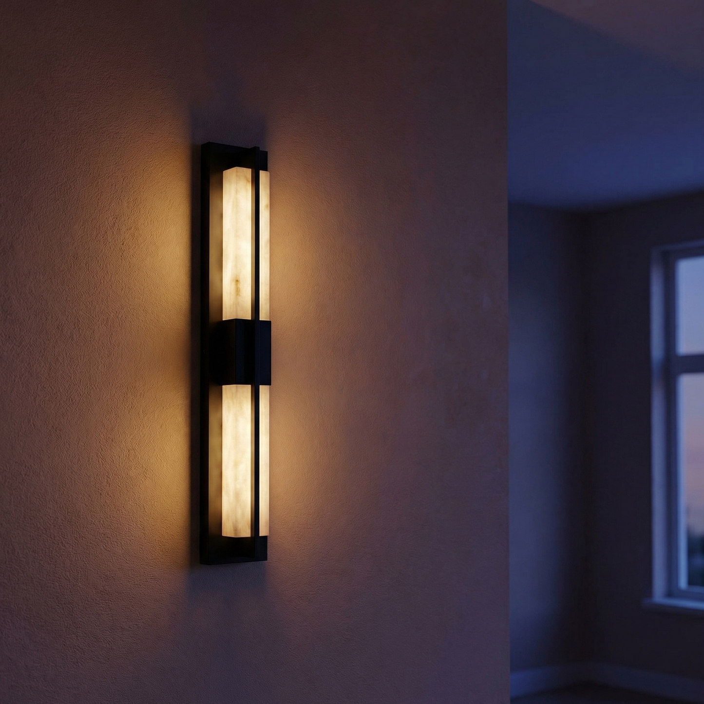 Yiosi Framed Slab Open Frame Alabaster Vertical Wall Sconce - Image 2