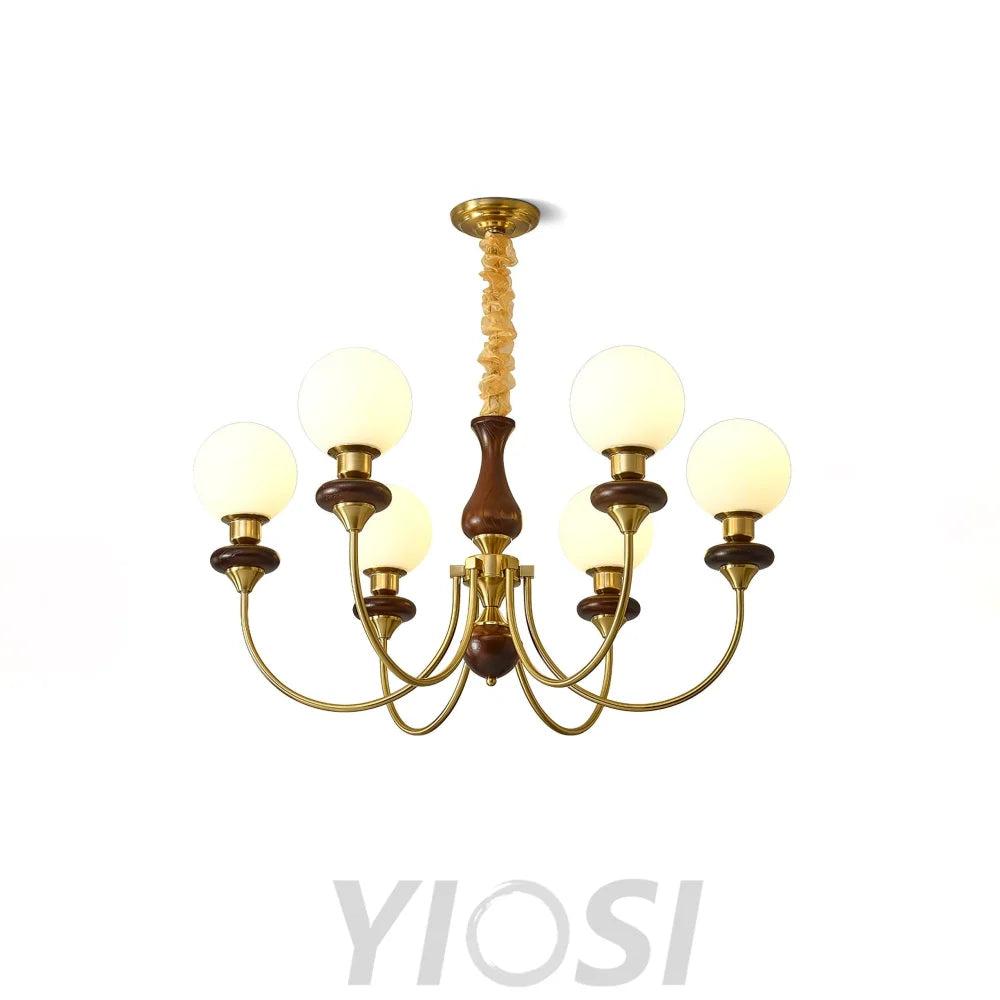 Walnut Brass Chandelier with 3/6/8 lamps - Bend, Marshmallow Chandelier-1-Yiosilamp