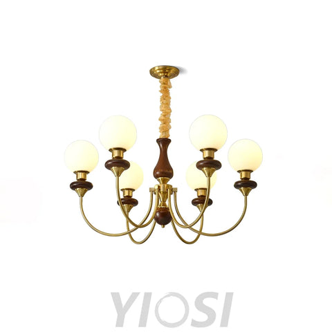 Walnut Brass Chandelier with 3/6/8 lamps - Bend, Marshmallow Chandelier-1-Yiosilamp