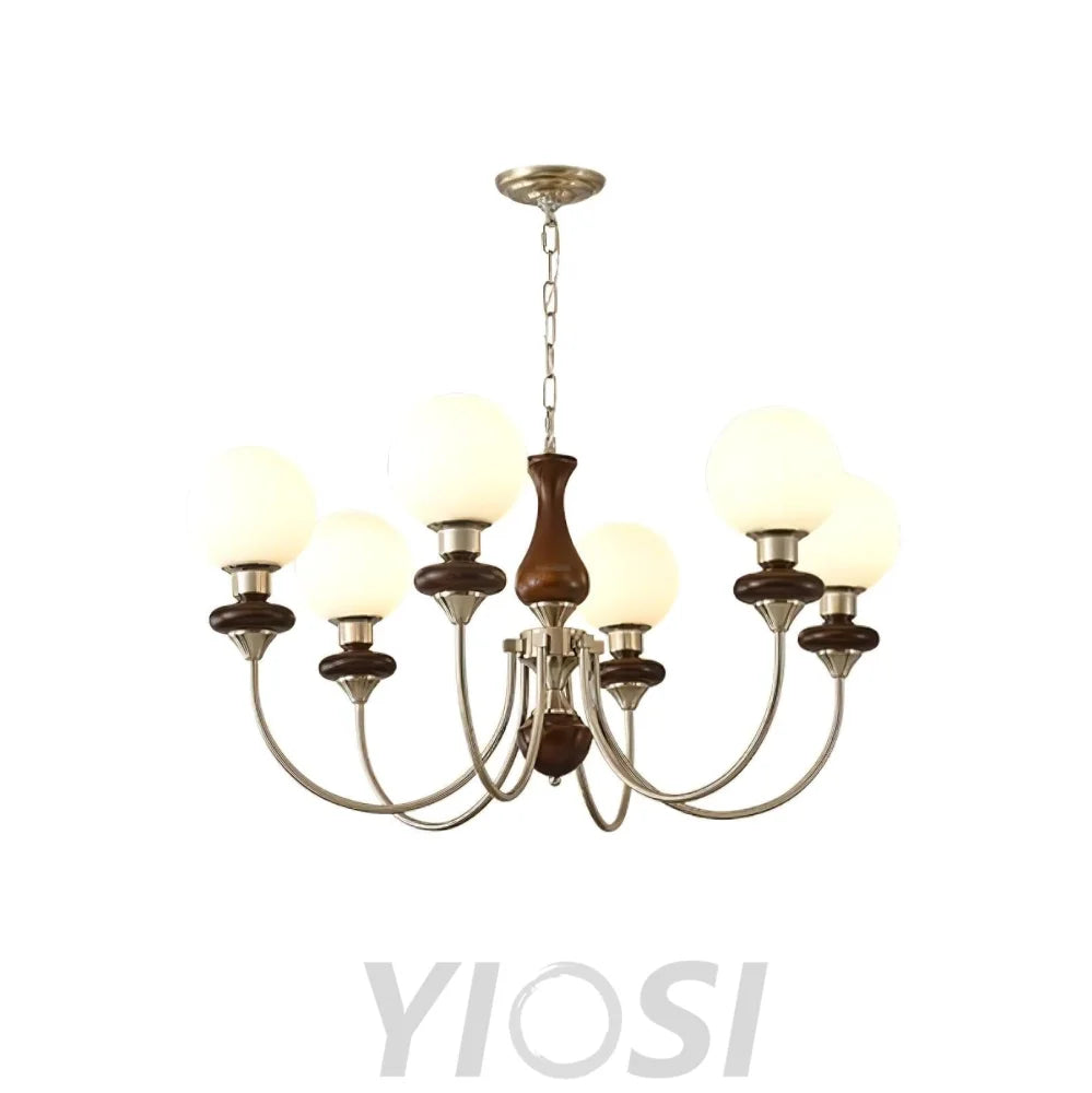 Walnut Brass Chandelier with 3/6/8 lamps - Bend, Marshmallow Chandelier-1-Yiosilamp