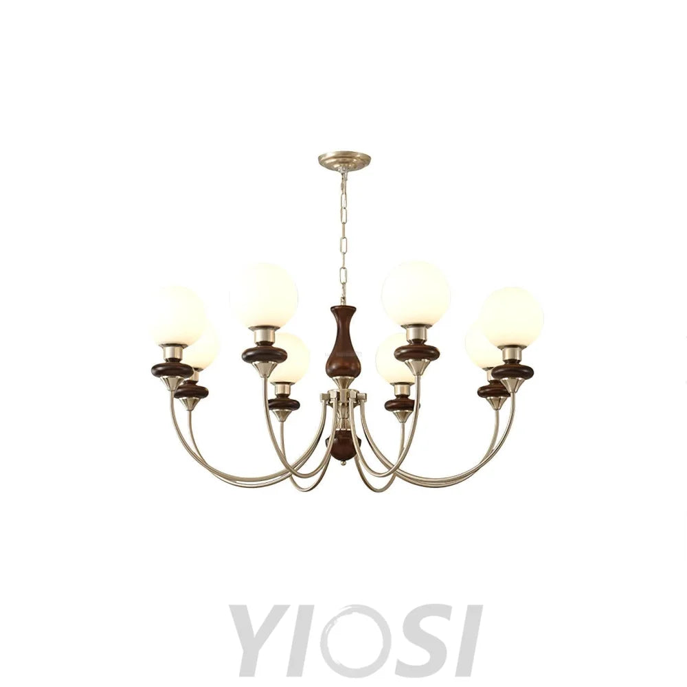 Walnut Brass Chandelier with 3/6/8 lamps - Bend, Marshmallow Chandelier-1-Yiosilamp