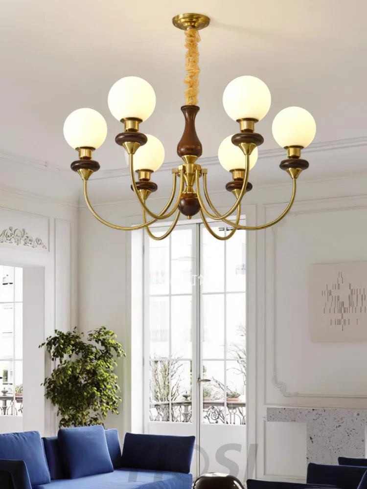 Walnut Brass Chandelier with 3/6/8 lamps - Bend, Marshmallow Chandelier-1-Yiosilamp