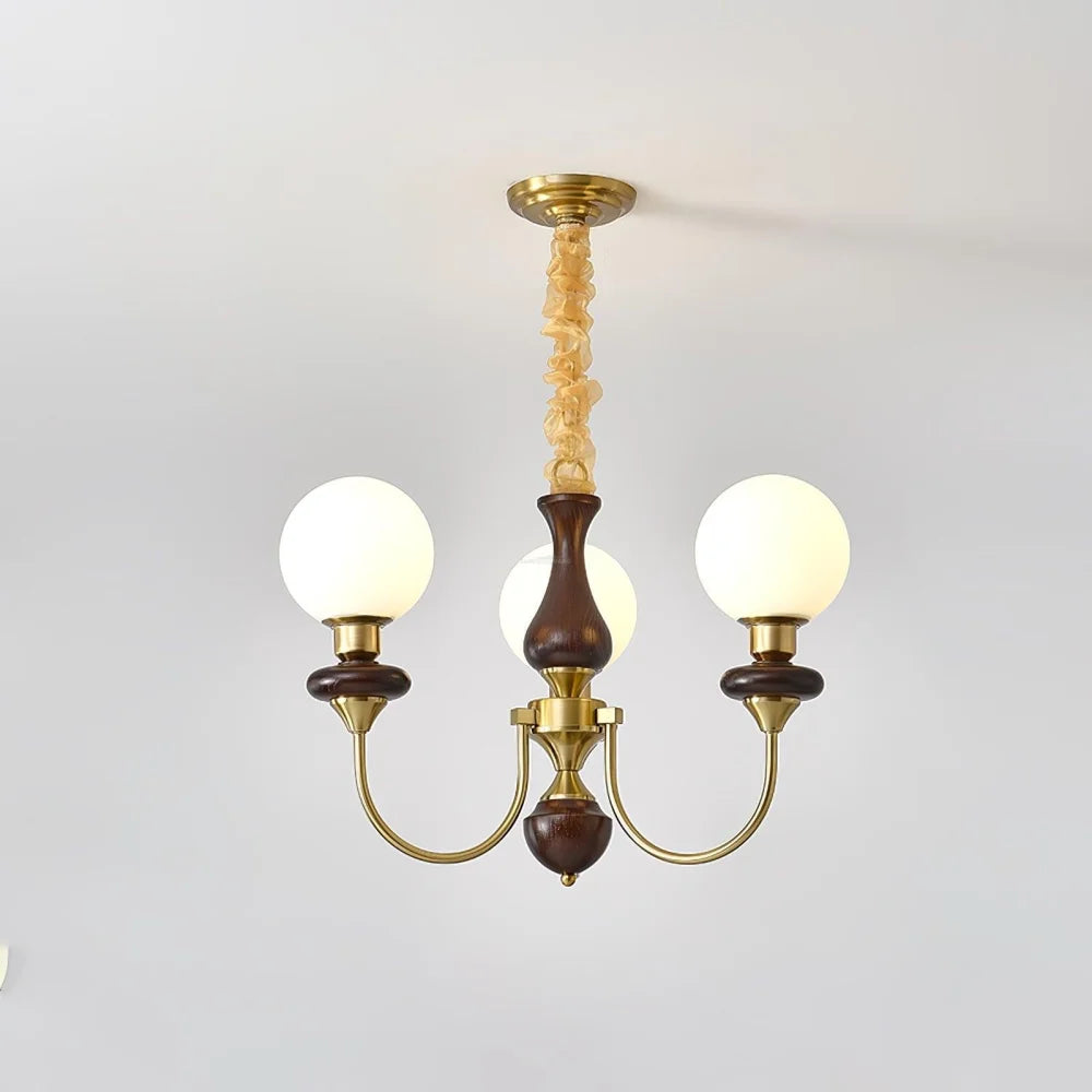 Walnut Brass Chandelier with 3/6/8 lamps - Bend, Marshmallow Chandelier-1-Yiosilamp