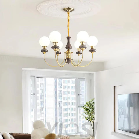 Walnut Brass Chandelier with 3/6/8 lamps - Bend, Marshmallow Chandelier-1-Yiosilamp