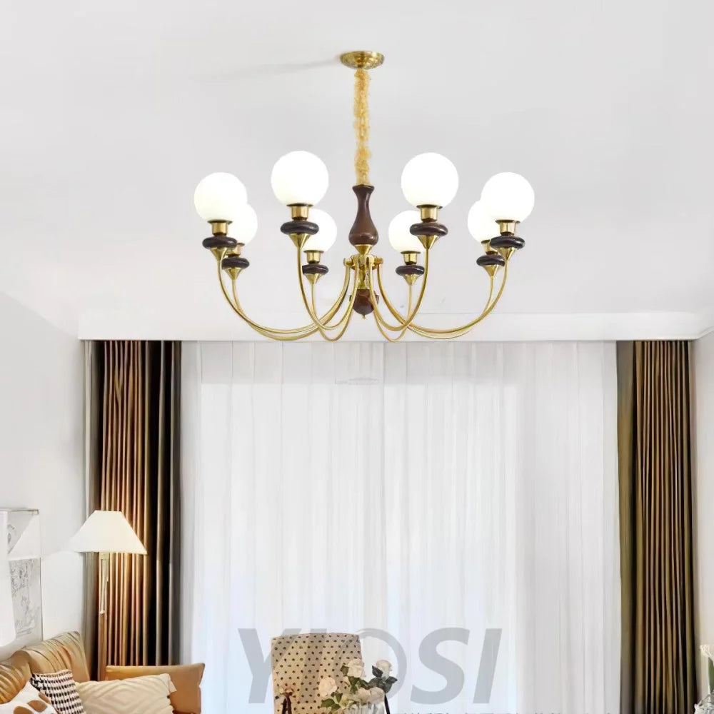 Walnut Brass Chandelier with 3/6/8 lamps - Bend, Marshmallow Chandelier-1-Yiosilamp