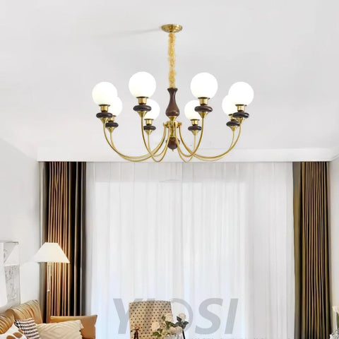 Walnut Brass Chandelier with 3/6/8 lamps - Bend, Marshmallow Chandelier-1-Yiosilamp