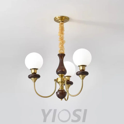 Walnut Brass Chandelier with 3/6/8 lamps - Bend, Marshmallow Chandelier-1-Yiosilamp