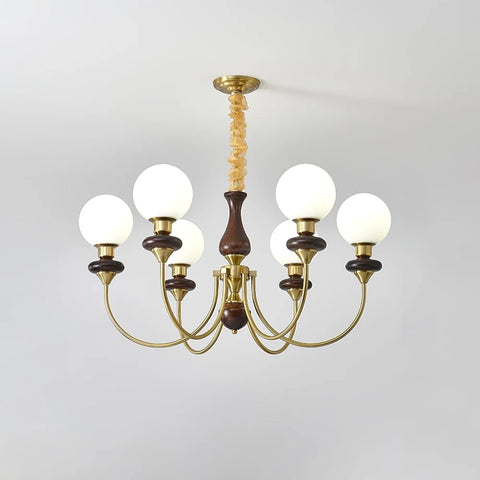 Walnut Brass Chandelier with 3/6/8 lamps - Bend, Marshmallow Chandelier-1-Yiosilamp