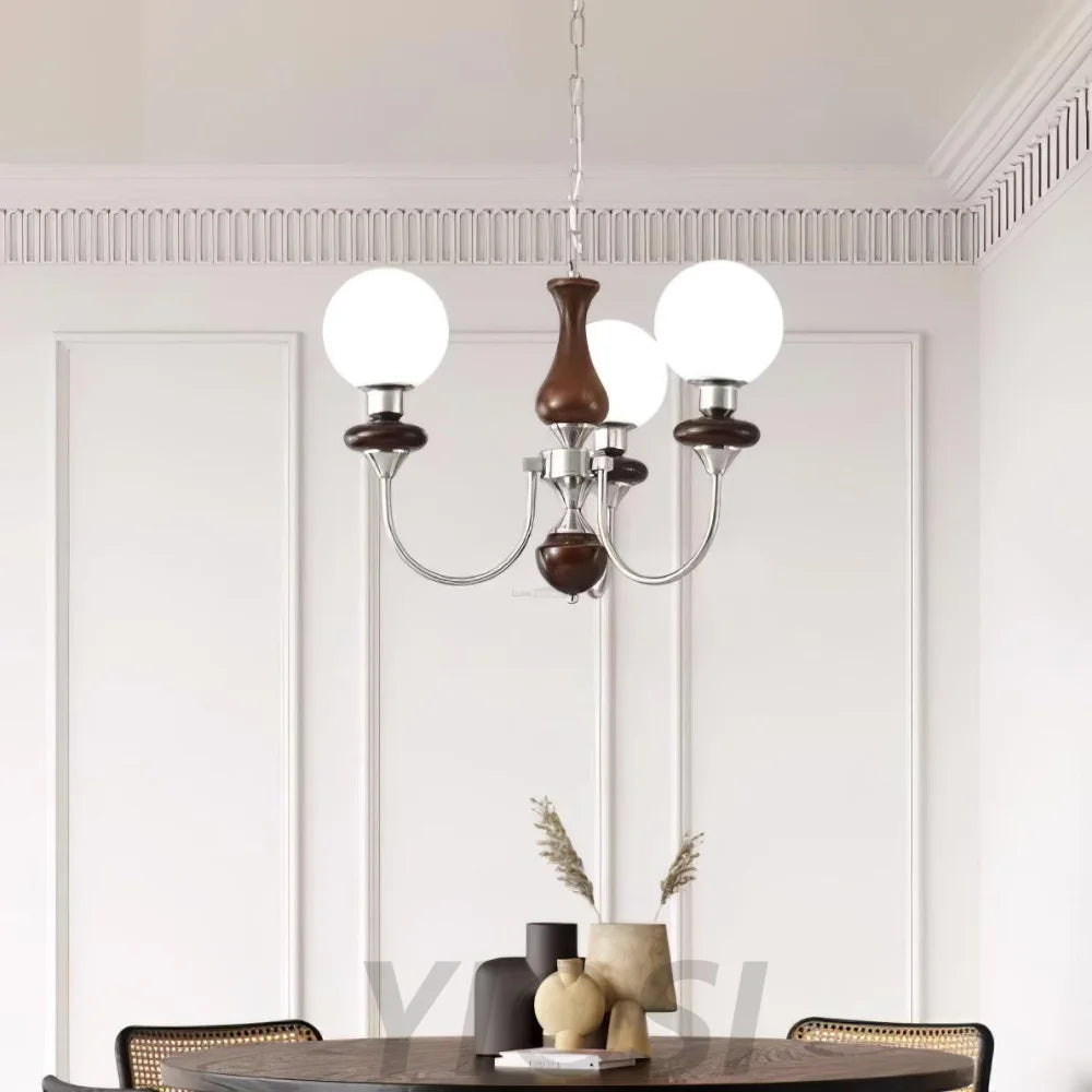 Walnut Brass Chandelier with 3/6/8 lamps - Bend, Marshmallow Chandelier-1-Yiosilamp