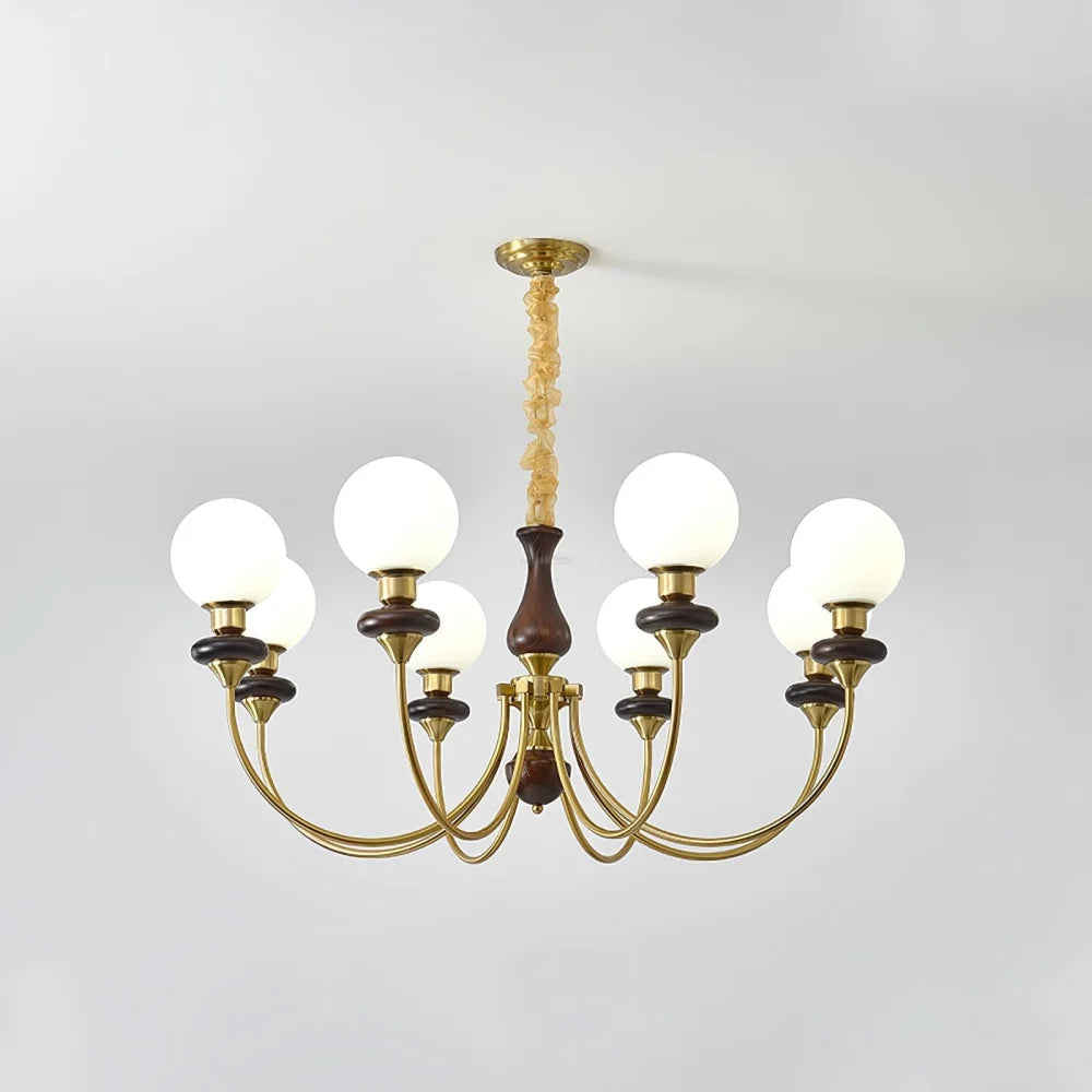 Walnut Brass Chandelier with 3/6/8 lamps - Bend, Marshmallow Chandelier-1-Yiosilamp