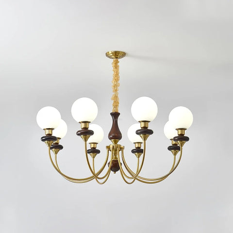 Walnut Brass Chandelier with 3/6/8 lamps - Bend, Marshmallow Chandelier-1-Yiosilamp