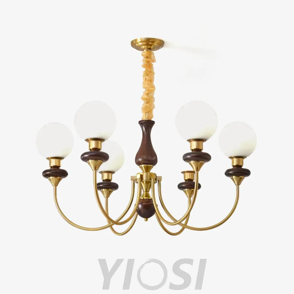 Walnut Brass Chandelier with 3/6/8 lamps - Bend, Marshmallow Chandelier-1-Yiosilamp