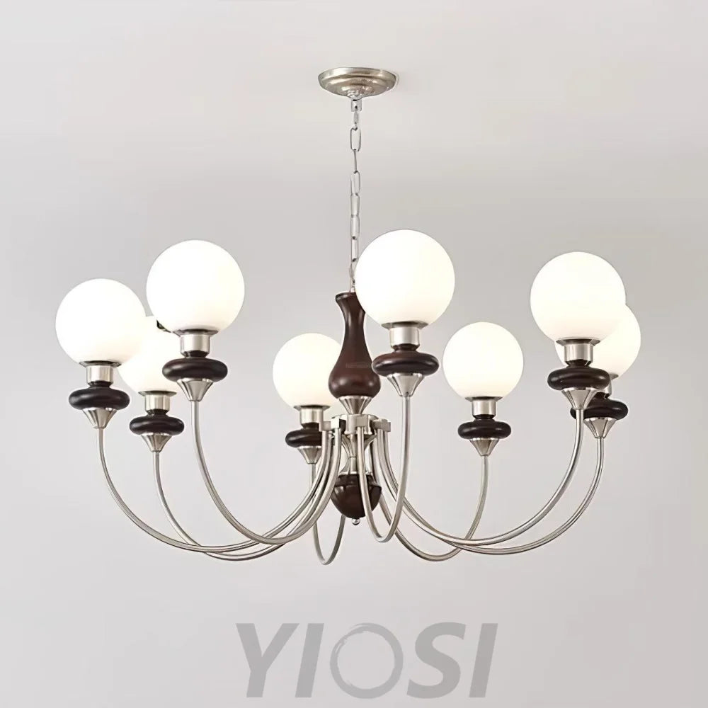 Walnut Brass Chandelier with 3/6/8 lamps - Bend, Marshmallow Chandelier-1-Yiosilamp