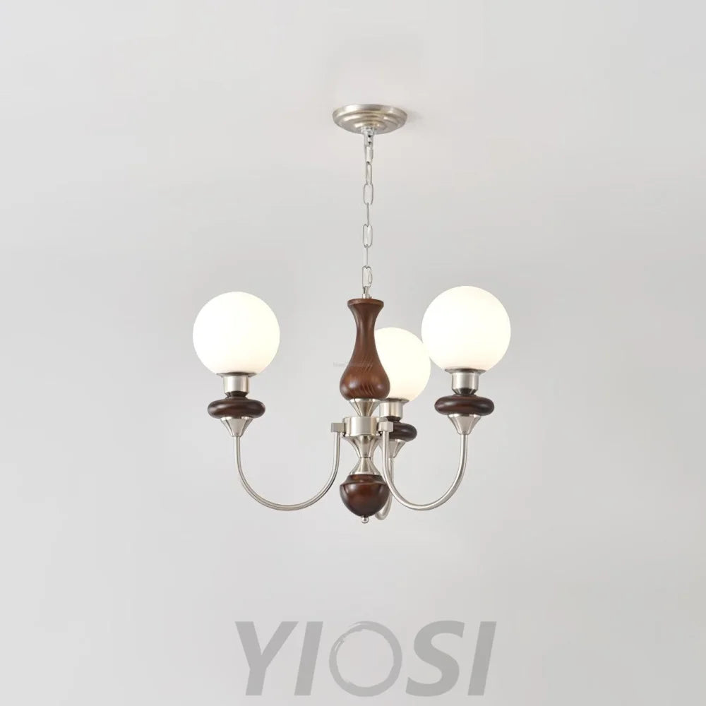 Walnut Brass Chandelier with 3/6/8 lamps - Bend, Marshmallow Chandelier-1-Yiosilamp