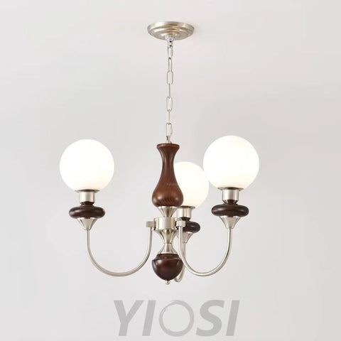 Walnut Brass Chandelier with 3/6/8 lamps - Bend, Marshmallow Chandelier-1-Yiosilamp