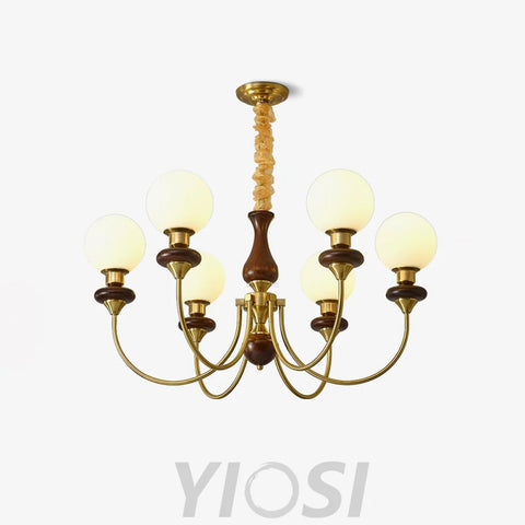 Walnut Brass Chandelier with 3/6/8 lamps - Bend, Marshmallow Chandelier-1-Yiosilamp