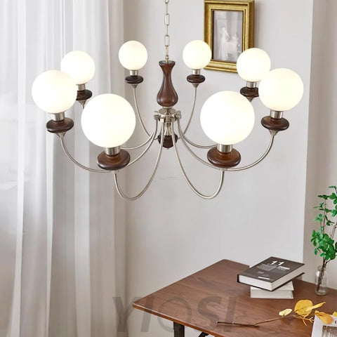 Walnut Brass Chandelier with 3/6/8 lamps - Bend, Marshmallow Chandelier-1-Yiosilamp