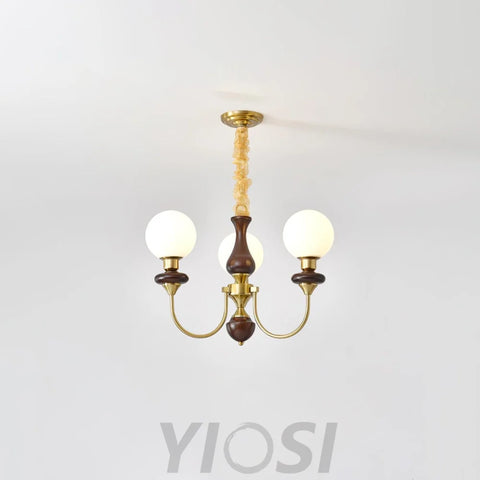 Walnut Brass Chandelier with 3/6/8 lamps - Bend, Marshmallow Chandelier-1-Yiosilamp