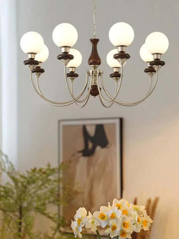 Walnut Brass Chandelier with 3/6/8 lamps - Bend, Marshmallow Chandelier-1-Yiosilamp