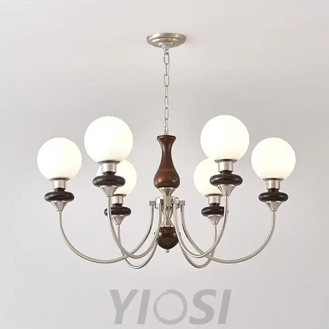 Walnut Brass Chandelier with 3/6/8 lamps - Bend, Marshmallow Chandelier-1-Yiosilamp