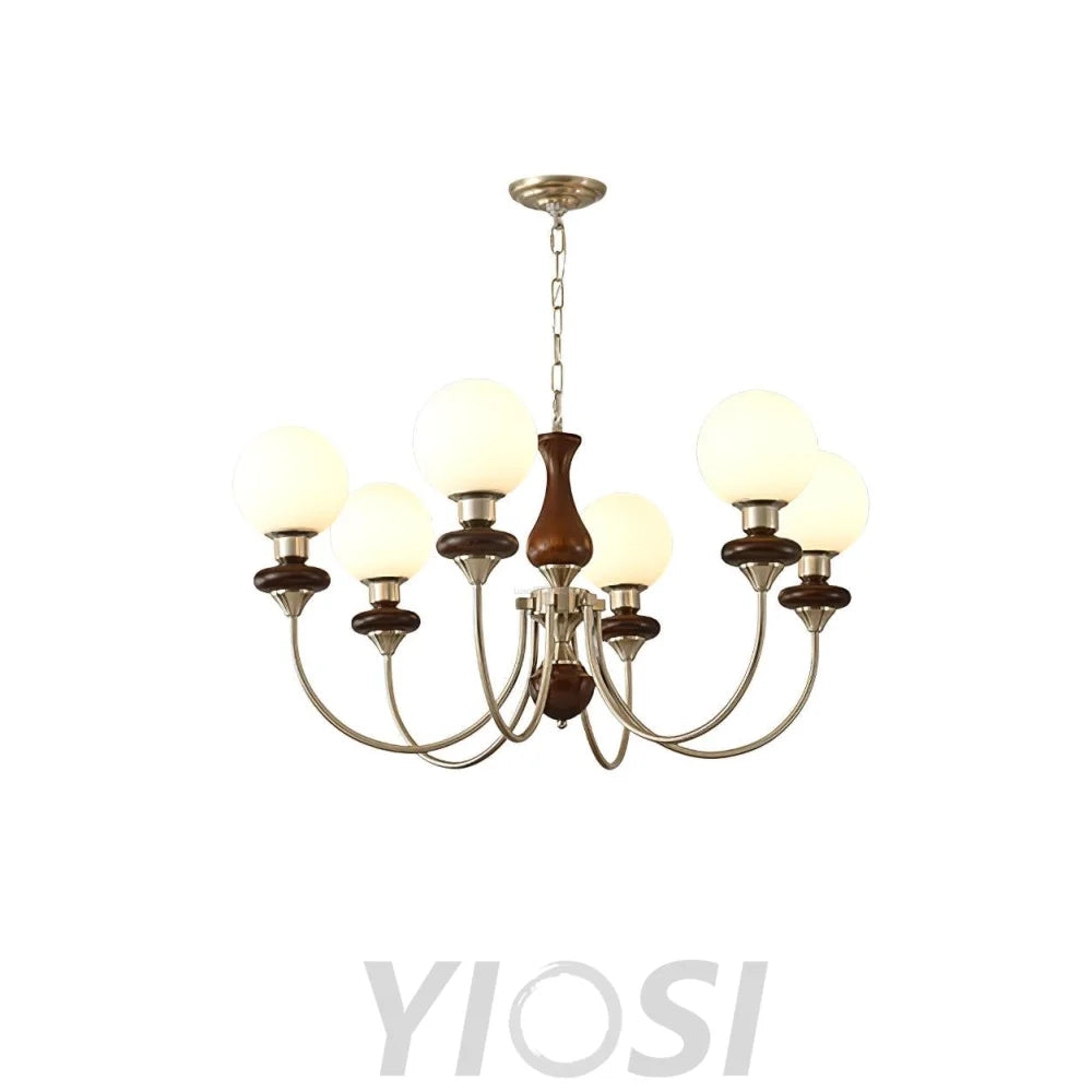 Walnut Brass Chandelier with 3/6/8 lamps - Bend, Marshmallow Chandelier-1-Yiosilamp