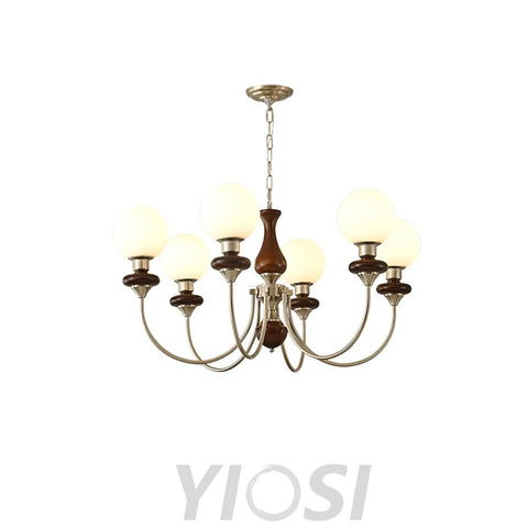 Walnut Brass Chandelier with 3/6/8 lamps - Bend, Marshmallow Chandelier-1-Yiosilamp