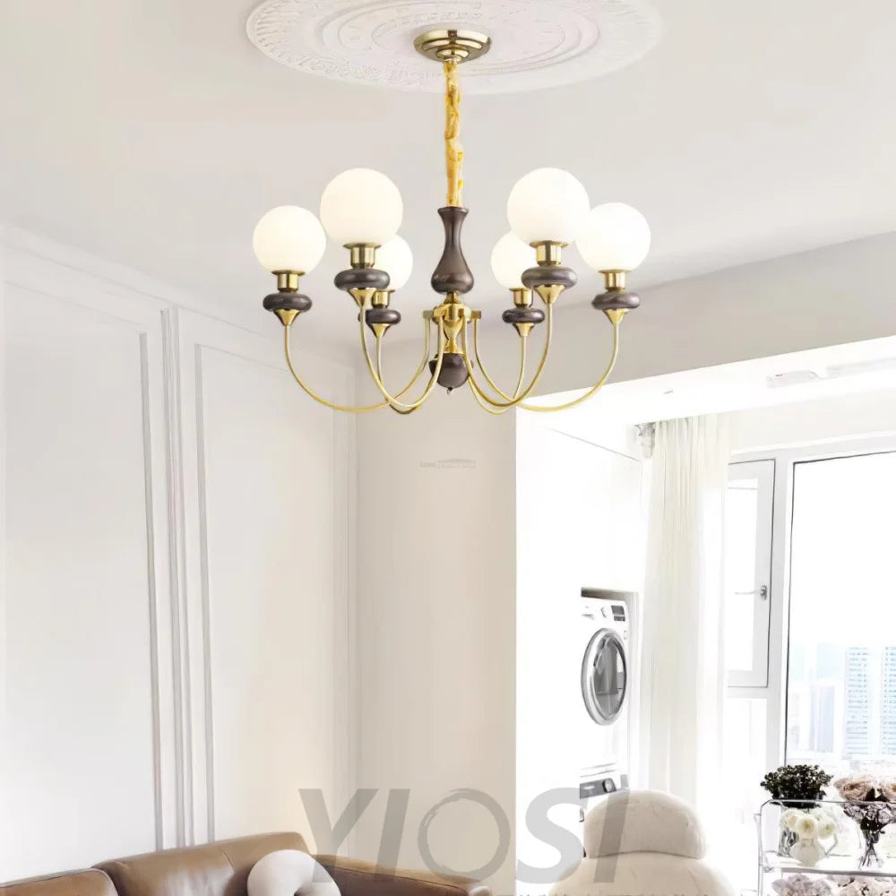 Walnut Brass Chandelier with 3/6/8 lamps - Bend, Marshmallow Chandelier-1-Yiosilamp