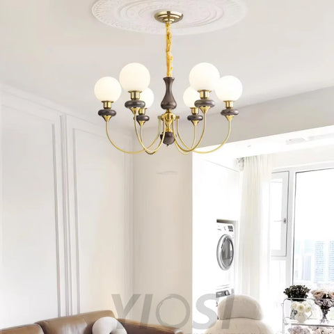 Walnut Brass Chandelier with 3/6/8 lamps - Bend, Marshmallow Chandelier-1-Yiosilamp