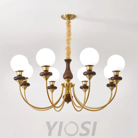 Walnut Brass Chandelier with 3/6/8 lamps - Bend, Marshmallow Chandelier-1-Yiosilamp