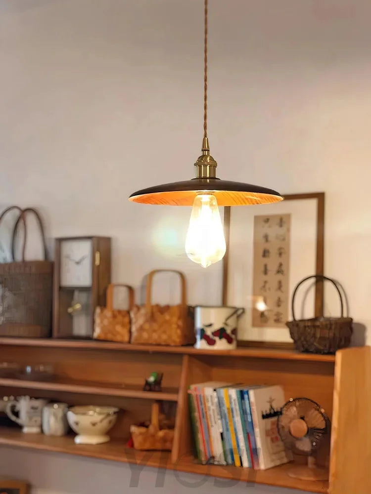 Walnut Conical Pendant - Brass & Walnut, Wood-1-Yiosilamp