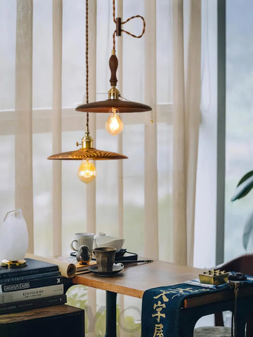 Walnut Conical Pendant - Brass & Walnut, Wood-1-Yiosilamp