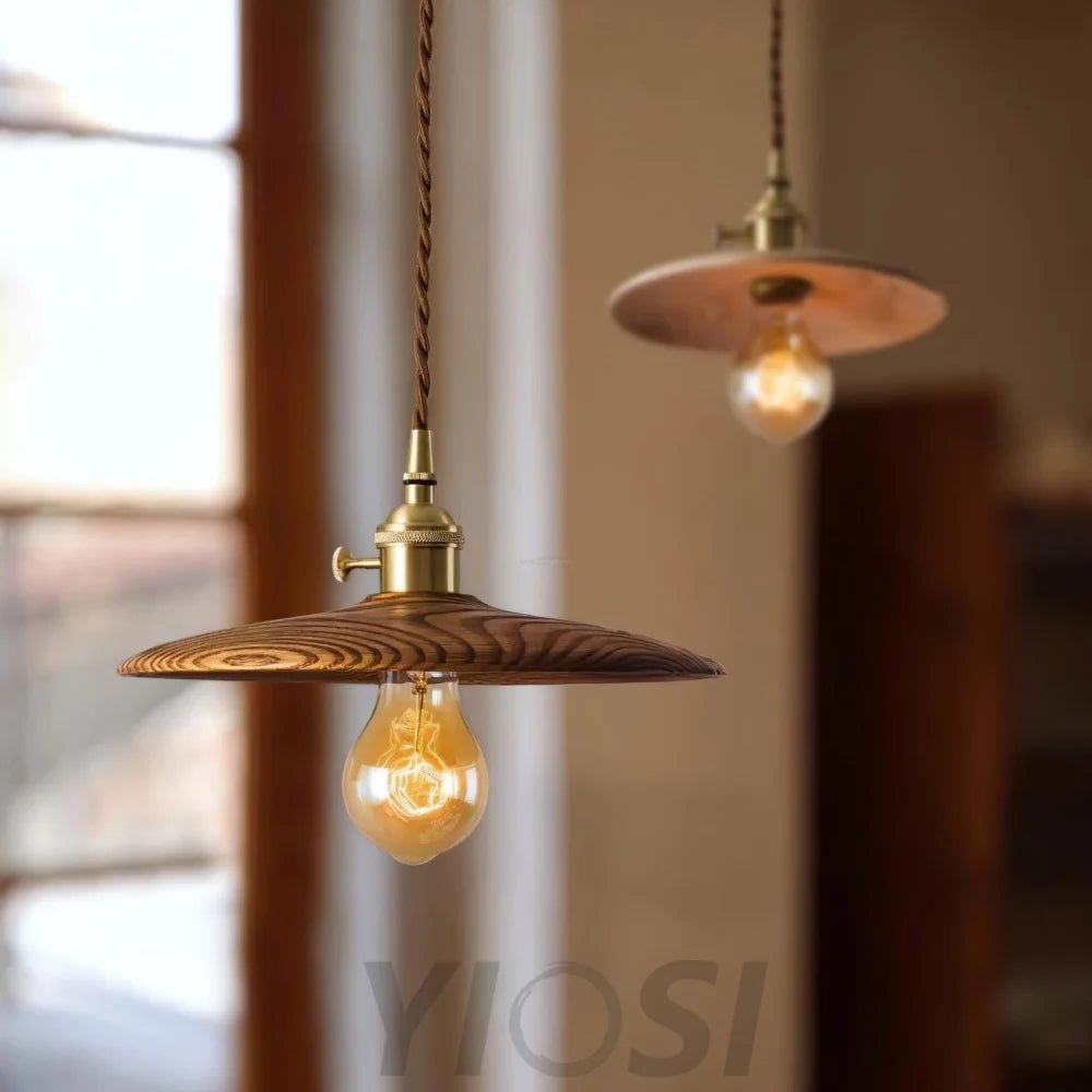 Walnut Conical Pendant - Brass & Walnut, Wood-1-Yiosilamp