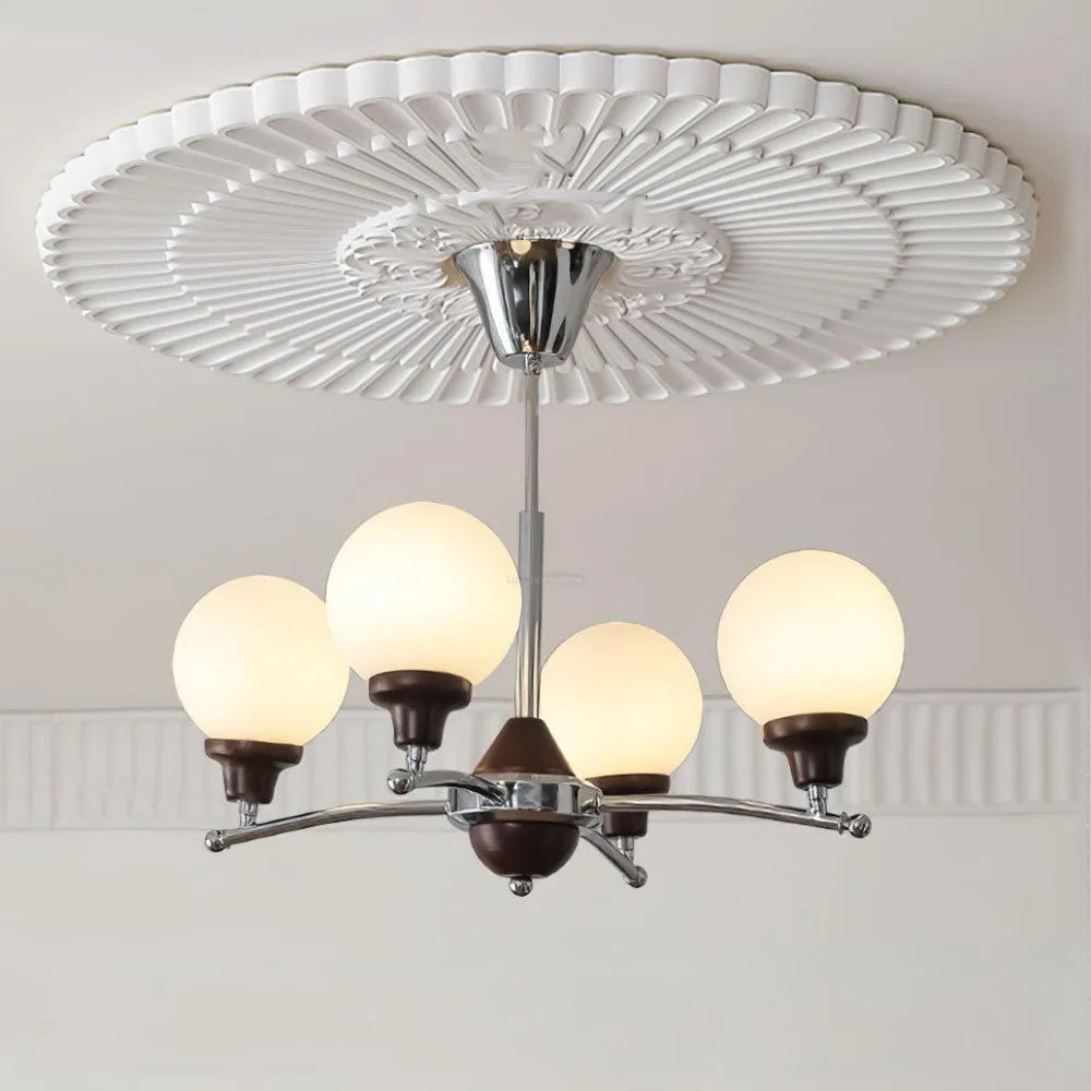 Walnut Glass Ball Chandelier ∅ 21.6″ 4 Heads Size: ∅ 21.6″ x H 17.7″ / Dia 55cm x H 45cm / Chrome Chandelier