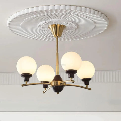 Walnut Glass Ball Chandelier ∅ 21.6″ 4 Heads Size: ∅ 21.6″ x H 17.7″ / Dia 55cm x H 45cm / Gold Chandelier