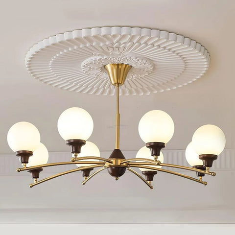 Walnut Glass Ball Chandelier ∅ 21.6″ 8 Heads Size: ∅ 35.4″ x H 17.7″ / Dia 90cm x H 45cm / Gold Chandelier