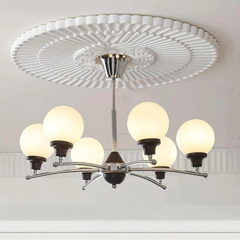 Walnut Glass Ball Chandelier ∅ 21.6″ 6 Heads Size: ∅ 27.6″ x H 17.7″ / Dia 70cm x H 45cm / Chrome Chandelier